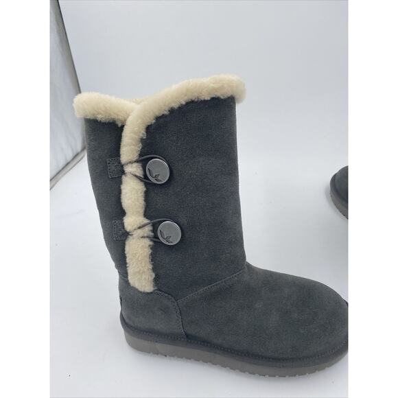 Koolaburra By Ugg Gray Suede Short Faux Fur Button Boots Women's sz 5 - Picture 2 of 13